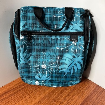 LL BEAN Hanging Travel Toiletry Bag Blue Hawaiian Flower Hisbicus Floral