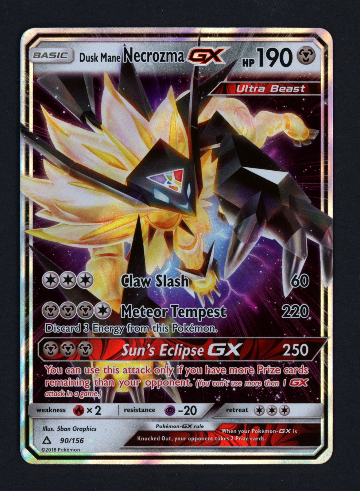 Dusk Mane Necrozma GX 90/156 SM - Ultra Prism Holofoil Ultra Rare Pokemon TCG