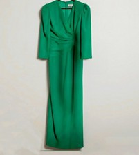 Vintage Carolina Herrera Silk Green Maxi Size 10 Ruched Front Long Sleeves