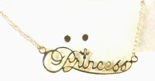 Disney Princess 10kt Yellow Gold Princess Script Pendant on 15" Chain Necklace