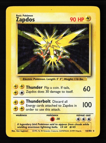 Zapdos 016/102 Holo Base Set Pokemon Card - scratches