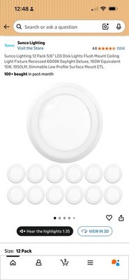 Sunco Lighting DL_DK56-15W-6K-12PK Ceiling Recessed Disk LED White