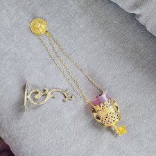 Hanging Vigil Oil Lamp Brass Red Votive Byzantine Wall Mount Bracket