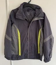 L.L.Bean Kids' Trail Model Rain Jacket gray and yellow colorblock, size 14/16