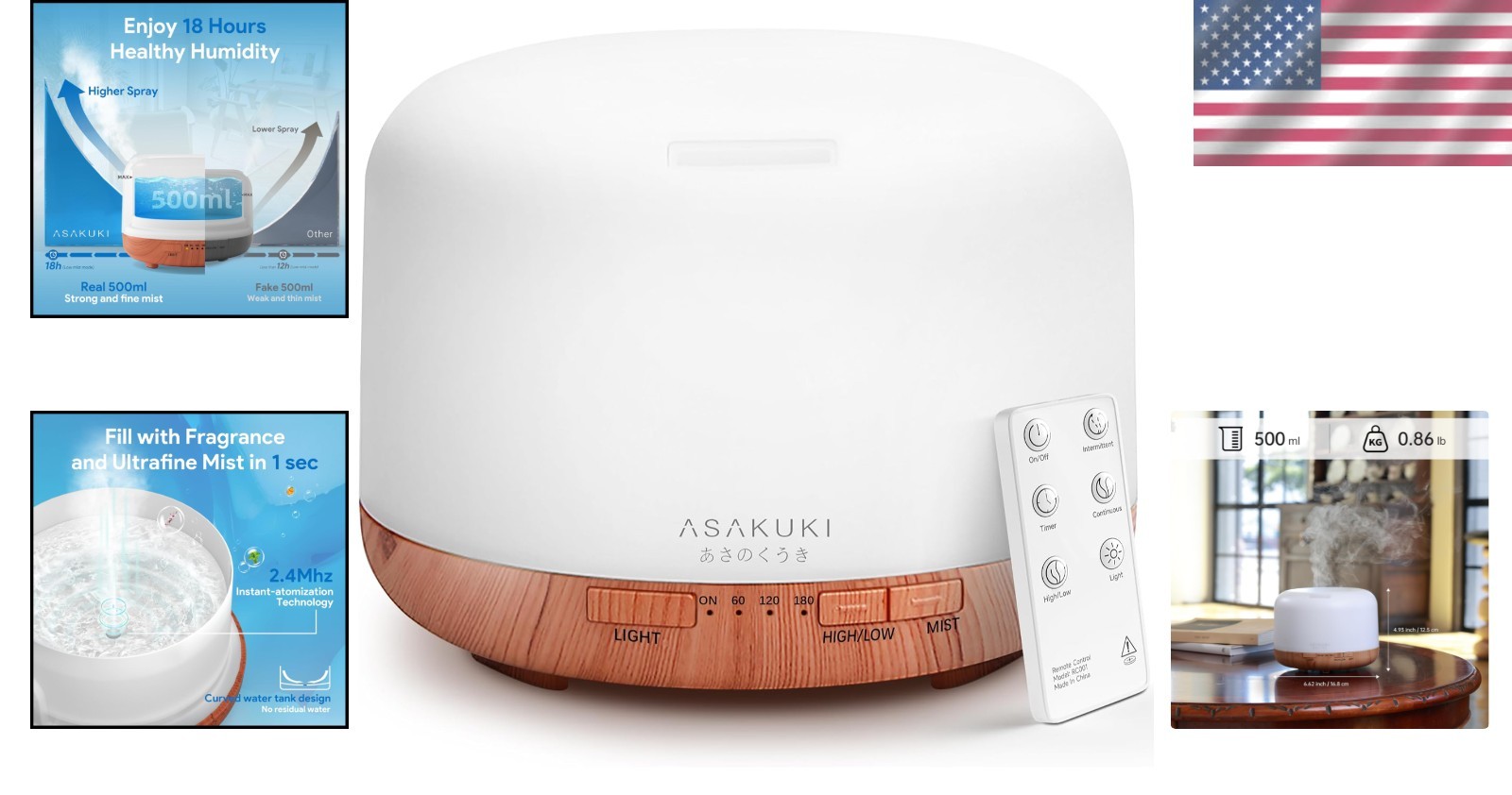 500ml Essential Oil Diffuser with Remote Control & 7 LED Colors for Large Rooms thumbnail 2