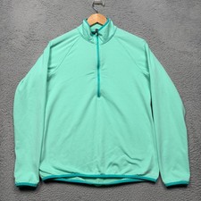 Eddie Bauer Sweater Womens Medium Green Grid Fleece 1/4 Zip Pullover Thumbhole