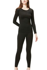 Women's Thermal Underwear Long Johns Top  Bottom Set Medium, Black 