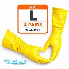 3 Pairs 6 Gloves - Large Yellow Latex Household Cleaning Dishwashing Gloves