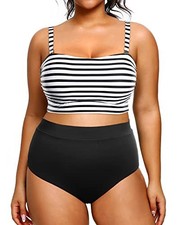 Women's Swimsuit Tummy Control Two Piece Bathing Suit 22W Black /White