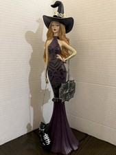 NWT Bella Lux Elegant Glam Witch Figurine Halloween w/ Cat 15.5  Purple Dress