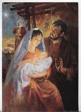 NOS LEANIN' TREE Christmas Card 4.75x6.75 Mary Joseph & Baby Jesus Nativity