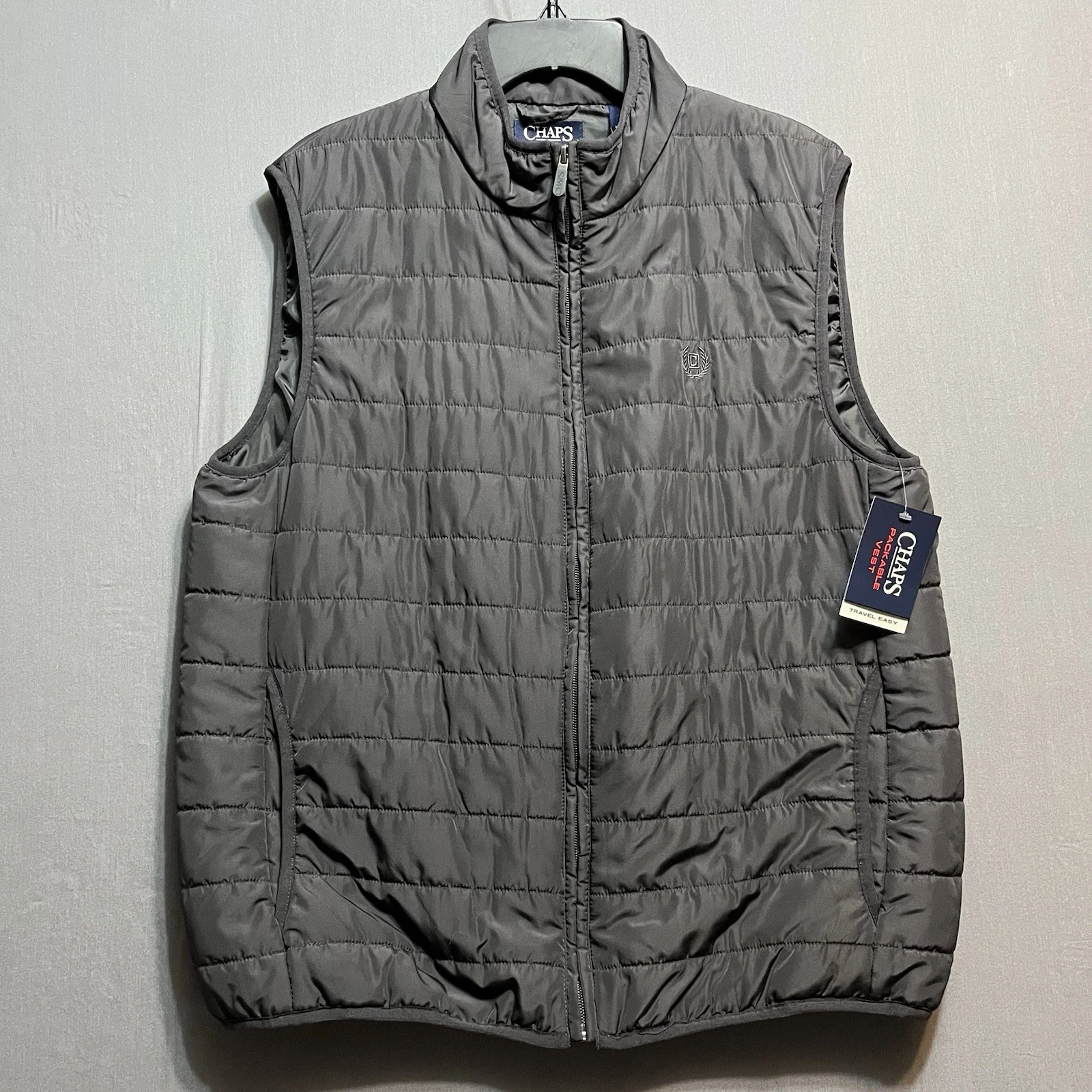 NWT Chaps Vest Mens Large Black Packable Lightweight Quilted Travel Easy