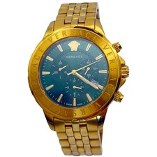 Versace Watch Mens Chrono Signature VEV600619 Gold 44mm Turquoise Dial Box Paper