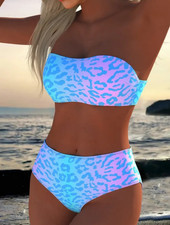New animal print blue/pink strapless bikini size 14