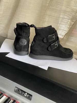 GIANNI VERSACE BLACK SUEDE hi top leather ANKLE boots TRAINER FLAT BUCKLE 6.5MEN