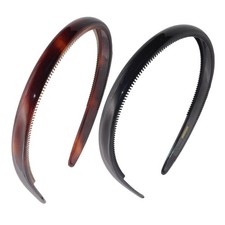 Parcelona French Reg Shell and Black Celluloid Hair Headbands for Women 2 Pcs 