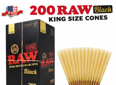 Authentic Raw BLACK King Size Cone Pre Rolled  200 Pack CONES Fast Ship