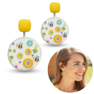 Léger Boucles D'Oreilles Fleurs Abeille Type Coloré, Été Transparent Plastique - Photo 1/4