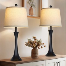 Set of 2 Modern 27.5-Inch Table Lamps with USB and Type-C Ports and 3-Level