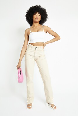 Womens Mom Jeans High Rise Stretch Denim Ladies Pants in Beige