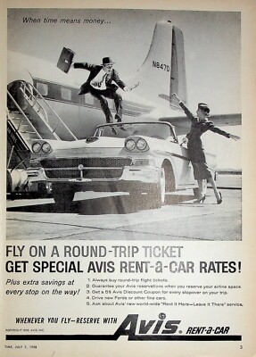 Original Avis AD: Fly on a Round-Trip Ticket, Get special Avis Rent-a-car Rents