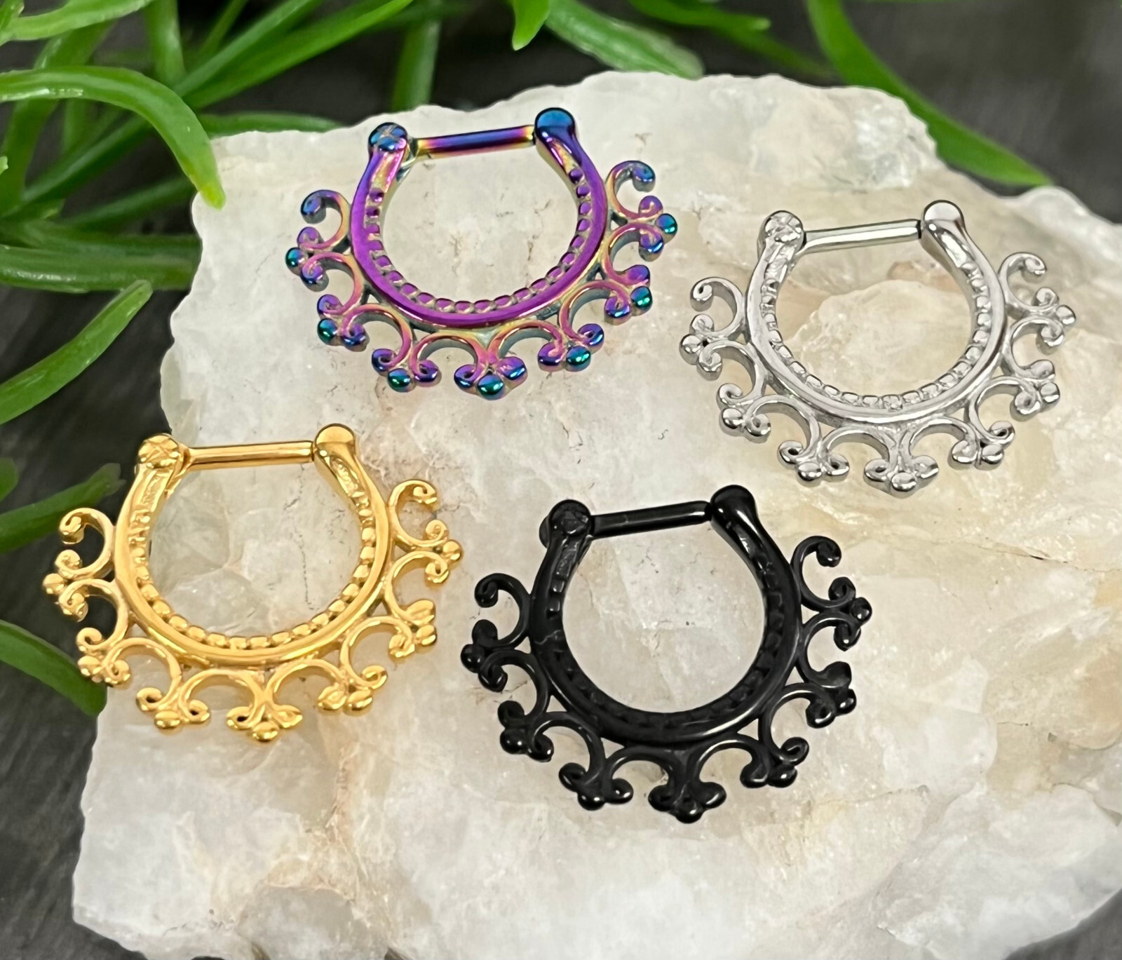 16g Tribal Fan Design Septum Clicker Ring - 100% Surgical Steel Body Jewelry