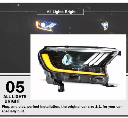 2X Per Ford Ranger 2015-2019 Gruppo Fari LED Doppio Faro Proiettore Lente - Foto 21 di 23