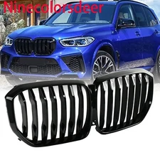 Front Kidney Grill Double Slats For 2019-2023 BMW X5 G05 Gloss Black