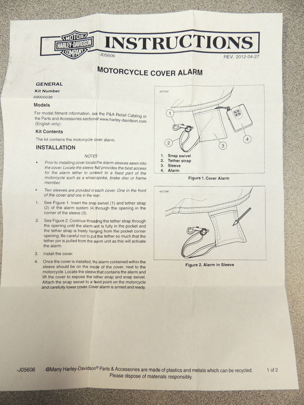 OEM HARLEY ANTI-THEFT MOTORCYCLE ALARM FOR H-D BIKE COVERS WITH BUILT IN POCKET