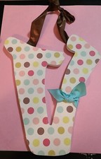 Hanging Wooden Initial "V" - Letter Monogram - Handmade - Polka Dots - Alphabet