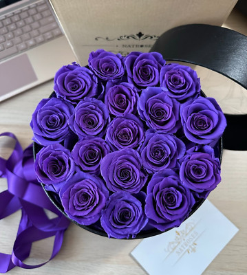 NATROSES Preserved Roses in a Round Box, Flowers for Delivery, Flowers PURPLE