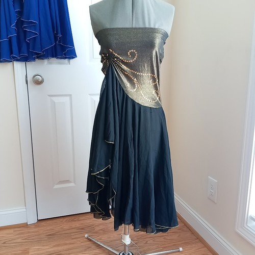 Bellydance Dress Womens Sequin Top Dress Sheer Lot 2 Hi-low S Skirt Gold Black - Picture 3 of 24