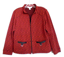 Rafael Sport Cotton Polyester Blend Red Black Design Zipper Blazer Size Large!