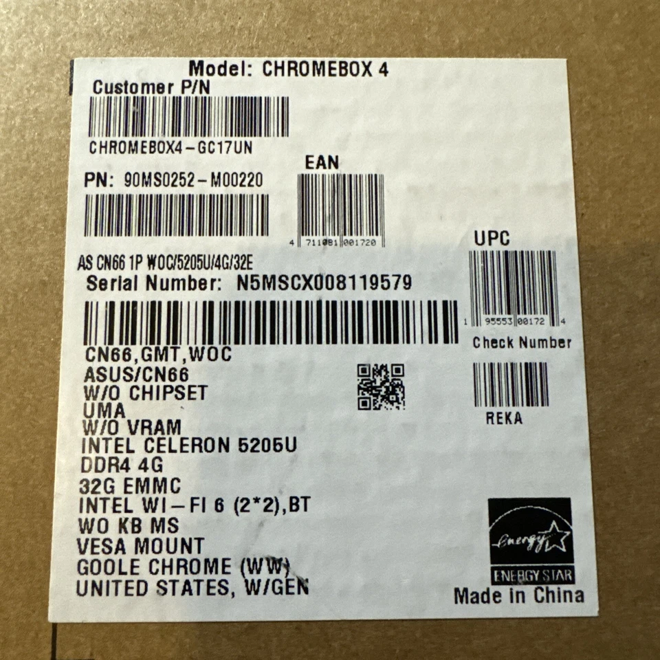 ASUS MiniPC Celeron 5205U 1.9GHz 4GB 32GB HD DP USB-C CHROMEBOX 4-GC17UN . - Image 4 of 4