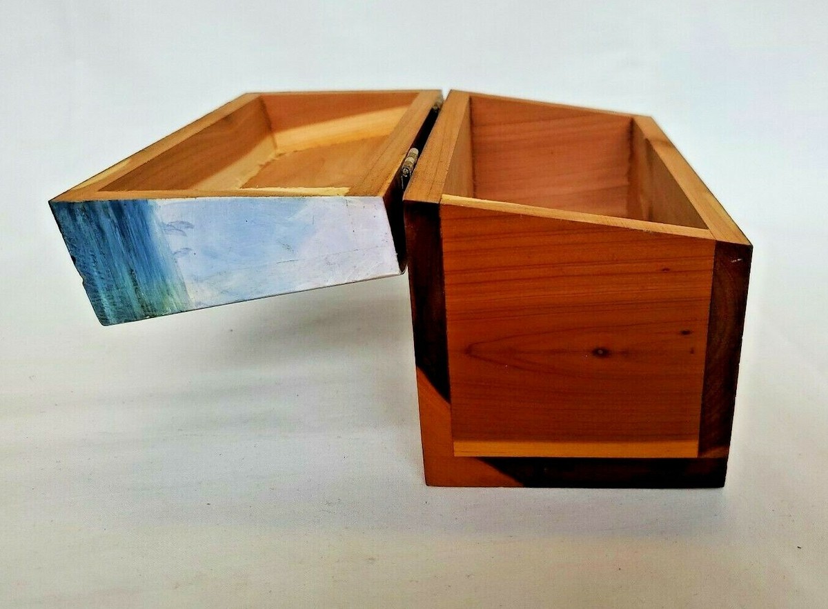 Vintage Cedar WOOD RECIPE BOX Hand Painted Nautical Ships Vintage Cedar WOOD RECIPE BOX Hand Painted Nautical Ships