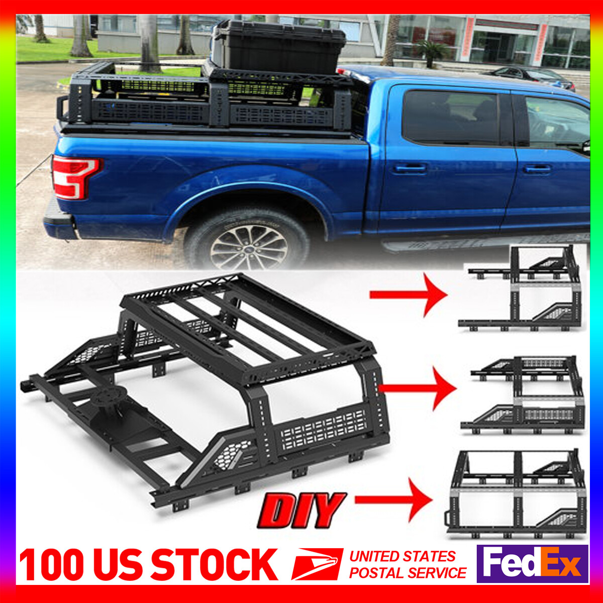 Full-Size Adjustable Overland Bed Rack for Dodge Chevy Trucks