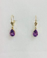 Handmade 14k Solid Yellow Gold Dainty Dangle Leverback Earrings Natural Amethyst