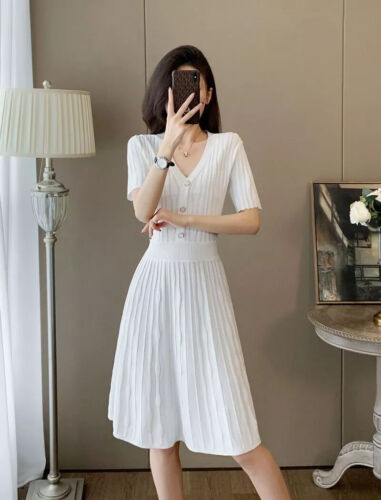 Vestido Mujer Corto Elegante Blanco Suave Elástico En Suéter 07697 - Imagen 3 de 10
