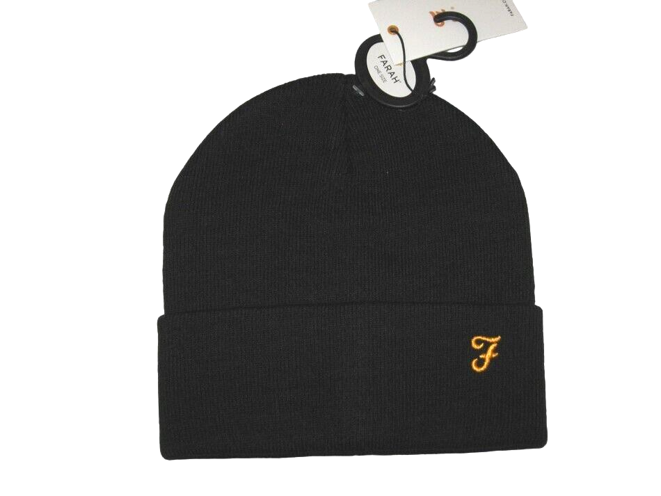 BNWT  FARAH  Knitted Cuff  Beanie Hat Black  One Size