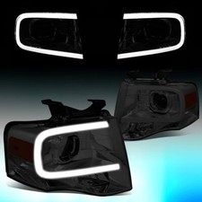 For 2007-2014 Ford Expedition 3d Led Drl Projector Headlight Lamps Smokedamber