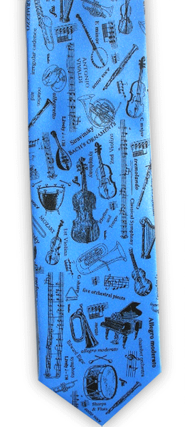 Blue Musical Instrumental Tie - Music Gift - Musical Tie - Gift forMusicians