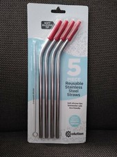 4 Pcs Reusable Stainless Drinking Straw  Cleaning Brush Set Silicone Tip