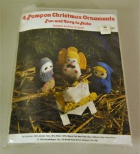 1978 Vintage 4 Pompon Christmas Ornaments Craft Kit Pom-O-Craft