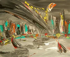 BLACK BROOKLYN     by Mark Kazav  Abstract Modern STRETCHED CANVAS  qwdqwdq