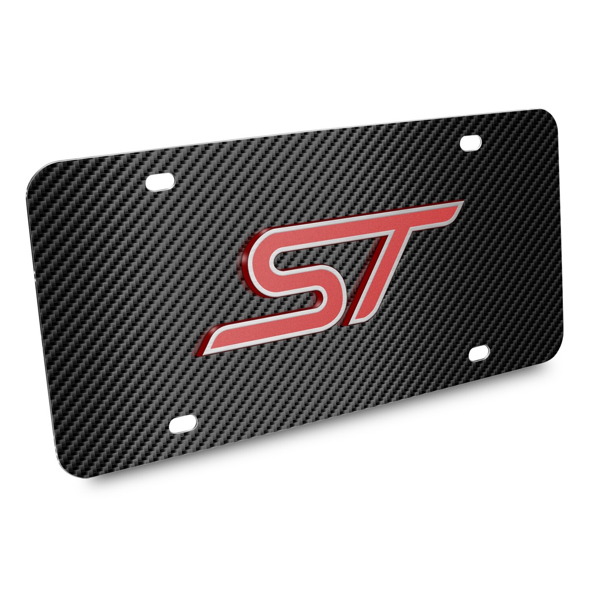 Ford Licensed 3D Pony License Plate Frame - Pink Simulated Carbon Fiber, Chrome & Brass