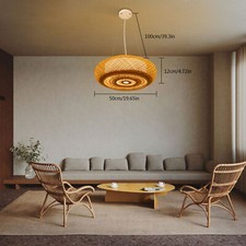 19.7" Vintage Bamboo Rattan Chandelier Lamp Wicker Rattan Hanging Light Fixture