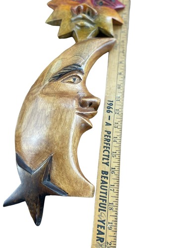 Sun Moon Art Wood Carved Sculpture Primitive Home Wall Decor Solar System - Picture 9 of 11