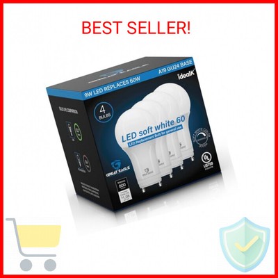 Great Eagle GU24 Led Bulb - A19 Shape, 9W (60W Equivalent), Dimmable, 3000K Soft