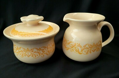 FRANCISCAN GINGER SNAP SUGAR BOWL & CREAMER ORANGE YELLOW