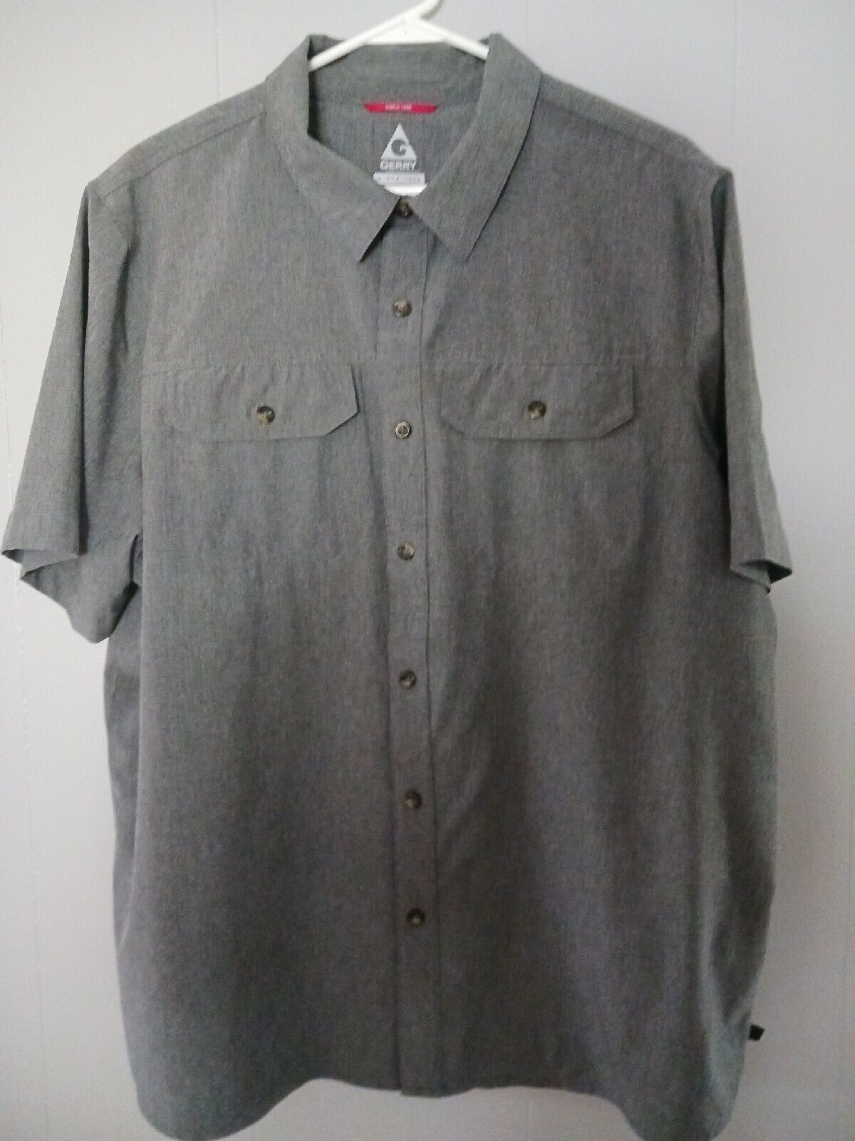 Gerry Men's Short Sleeve Quick Dry Tech Grey Woven Shirt Large